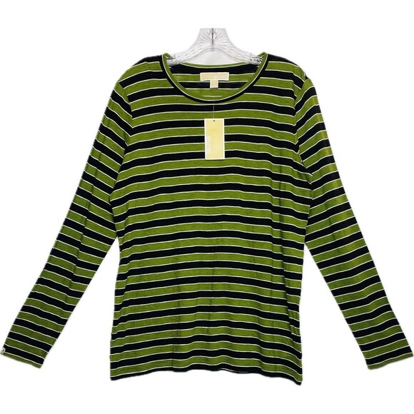 F. Michael Kors Top Size M Multicolor Green Top Striped Long Sleeve NWT $68 - Picture 1 of 9